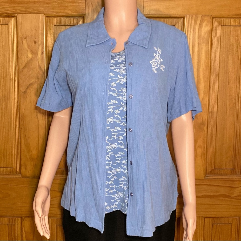 NWOT Blair Vintage 90s Blouse and Sleeveless Top Set Blue White Size L Large